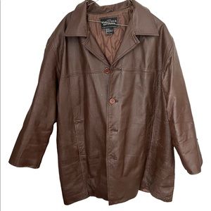Genuine Leather Long Brown Coat Large